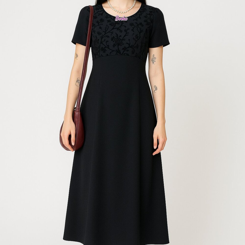 Talbots Petites sz 8P Maxi Dress Burnout Velvet Top Beaded Empire Waist Y2K Silk
